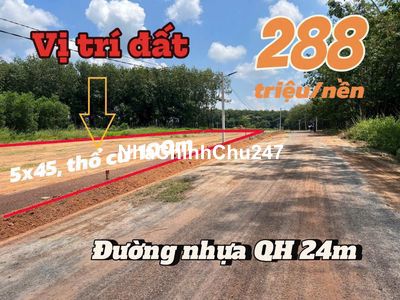 Chính chủ bán gấp lô đất 225m2, tc100 đường QH24m giá 288tr bao sổ.