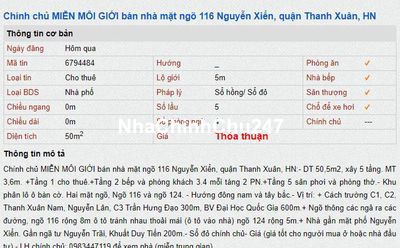 Chính chủ MIỄN MÔI GIỚI bán nhà mặt ngõ 116 Nguyễn Xiển, Thanh Xuân