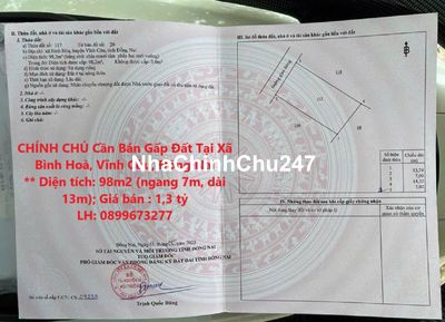 CHÍNH CHỦ Cần Bán Gấp Đất Tại Xã Bình Hoà, Vĩnh Cửu, Đồng Nai