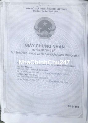 BÁN NHÀ + ĐẤT (THỔ CƯ) KHU PHỐ 3 THỊ TRẤN CHÂU THÀNH TN