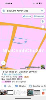 Chính chủ cần bán lô đất 507m² tại Bàu Lâm, xuyên Mộc, Bà Rịa vũng Tàu