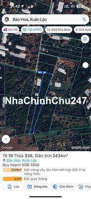 Chính chủ cần bán 2429m2 đất tại Bảo Hoà -Xuân Lộc