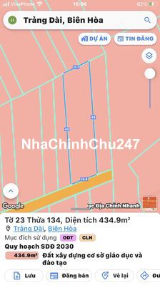 Chính chủ bán 434m2 có 200m ODT đường Bùi trọng nghĩa trảng dài