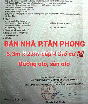 BÁN RẺ NHÀ TÂN PHONG, GẦN CHỢ, NHÀ THỜ XUÂN HÒA SỔ HỒNG THỔ CƯ SÂN OTO