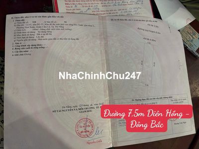 Chính chủ bán đất đường 7,5m Diên Hồng - Hòa Xuân - Hướng Đông Bắc.