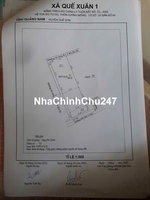 ĐẤT NỀN MẶT TIỀN ĐƯỜNG DH(6m) XÃ QUẾ XUÂN 14x45 mét 400 Tr