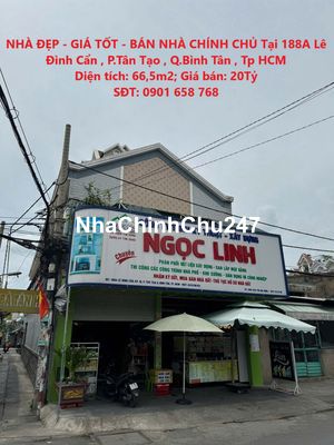 BÁN NHÀ CHÍNH CHỦ Tại 188A Lê Đình Cẩn , P.Tân Tạo , Q.Bình Tân,Tp HCM